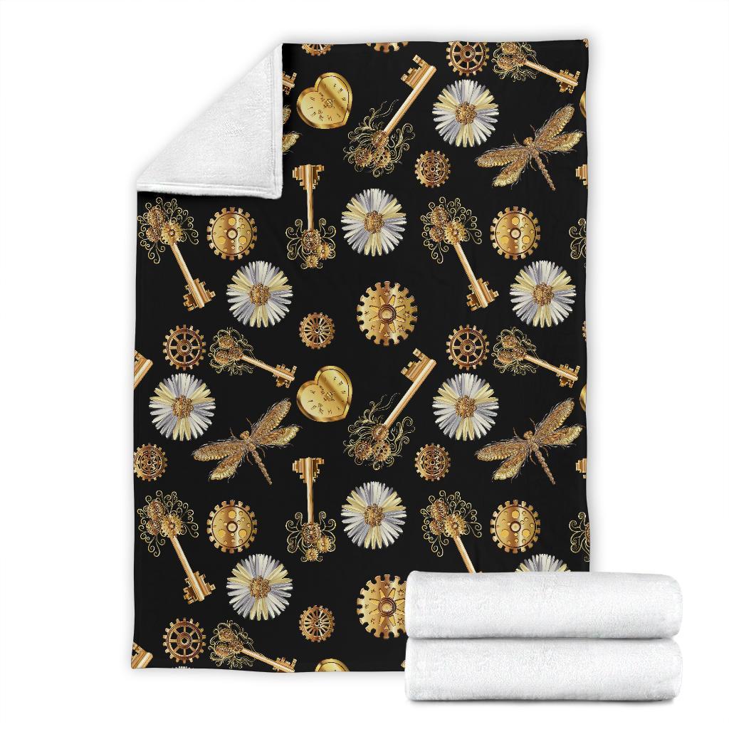 Floral Steampunk Pattern Print Blanket-grizzshop