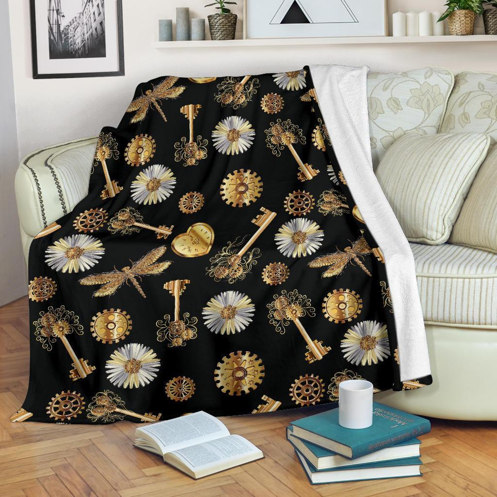 Floral Steampunk Pattern Print Blanket-grizzshop