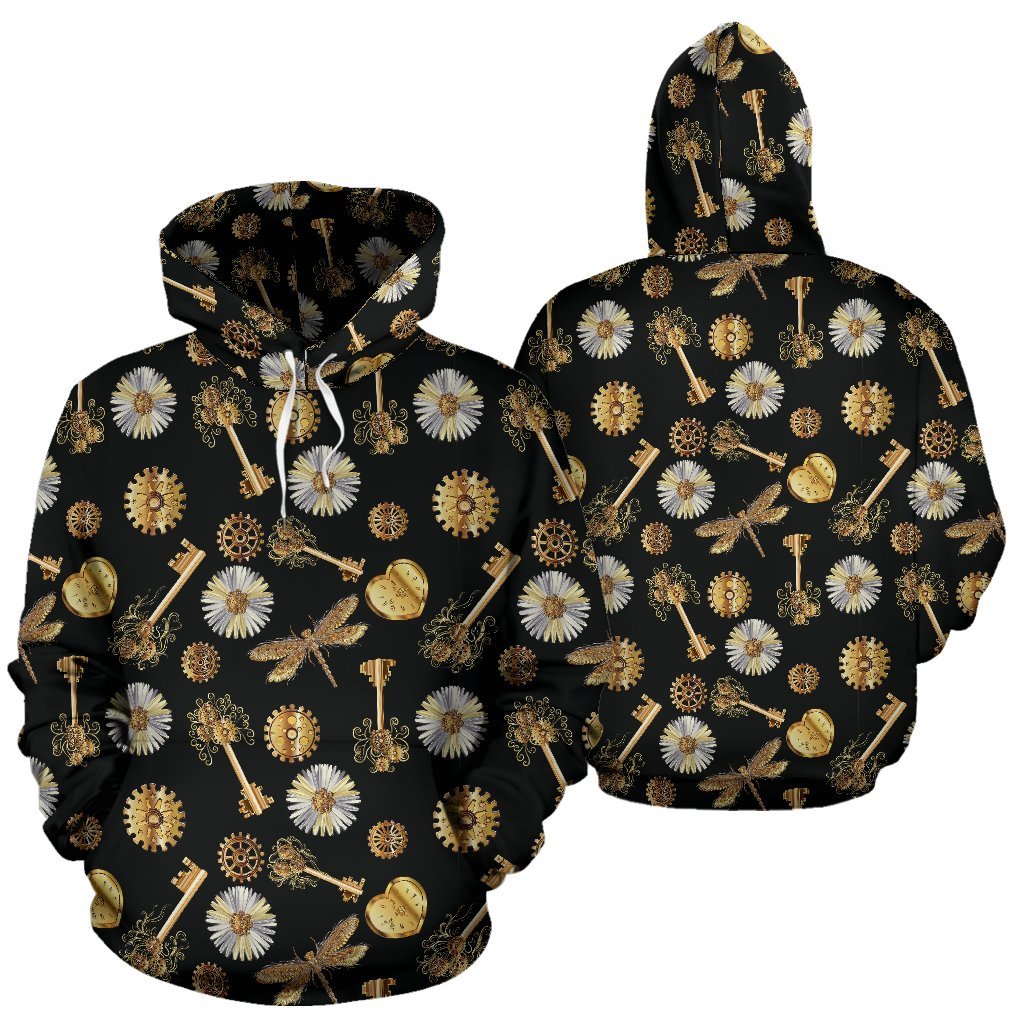 Floral Steampunk Pattern Print Women Men Pullover Hoodie-grizzshop