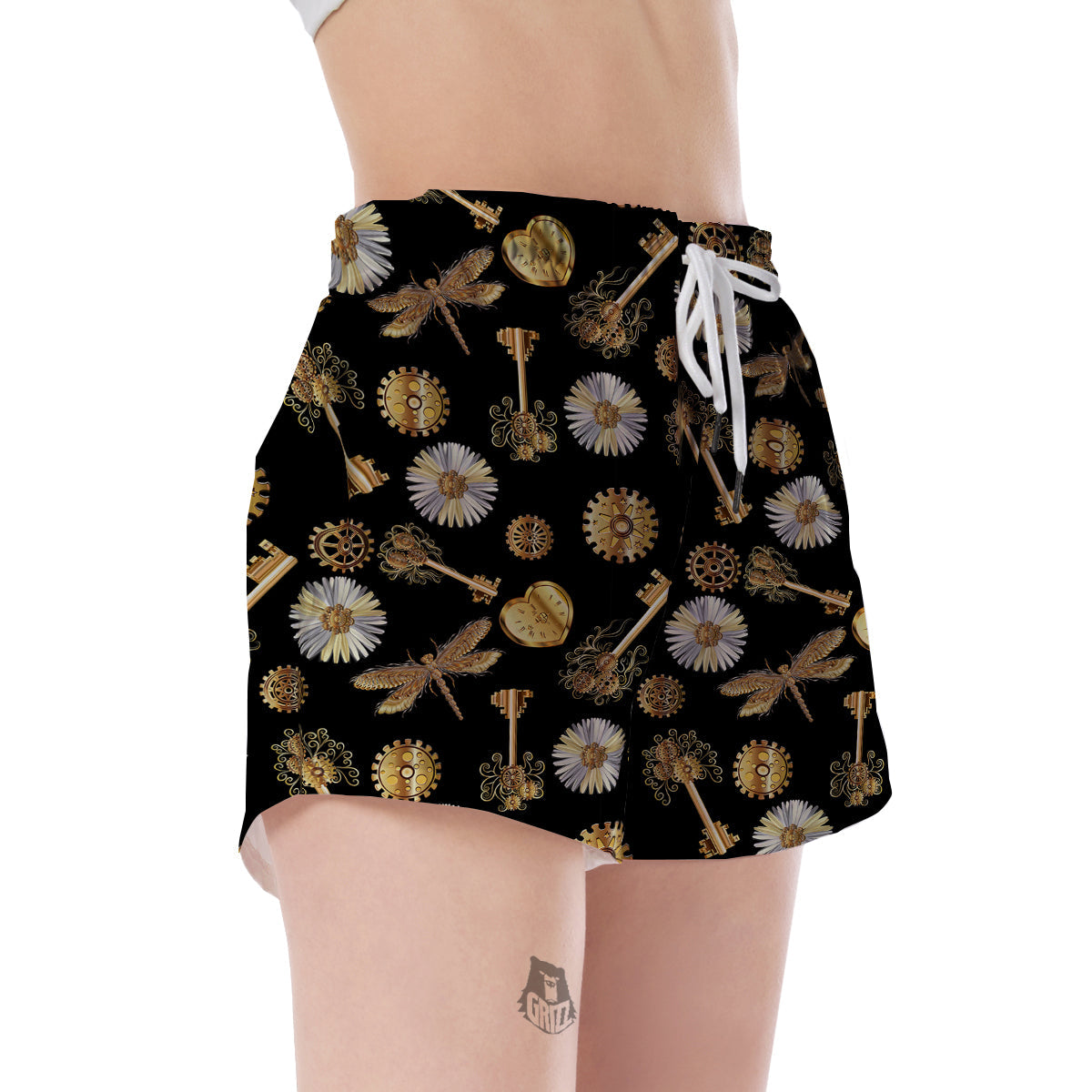 Floral Steampunk Pattern Print Women's Shorts-grizzshop