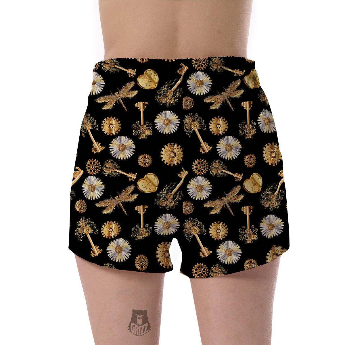 Floral Steampunk Pattern Print Women's Shorts-grizzshop
