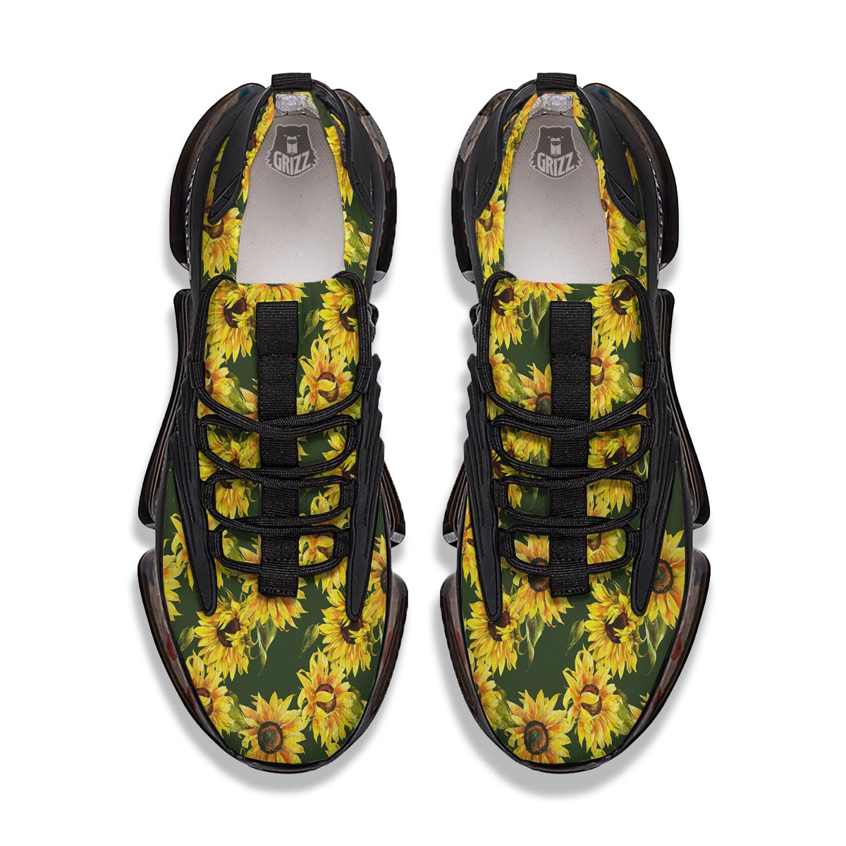 Floral Sunflower Print Pattern Black Gym Shoes-grizzshop