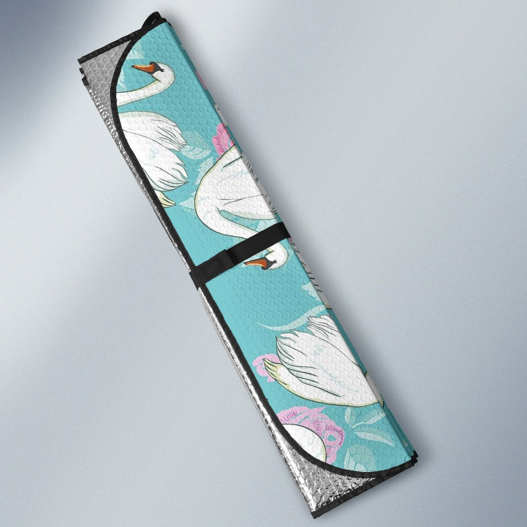Floral Swan Pattern Print Car Sun Shade-grizzshop