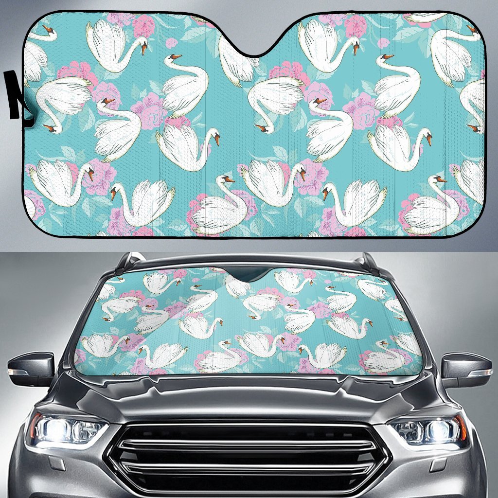 Floral Swan Pattern Print Car Sun Shade-grizzshop
