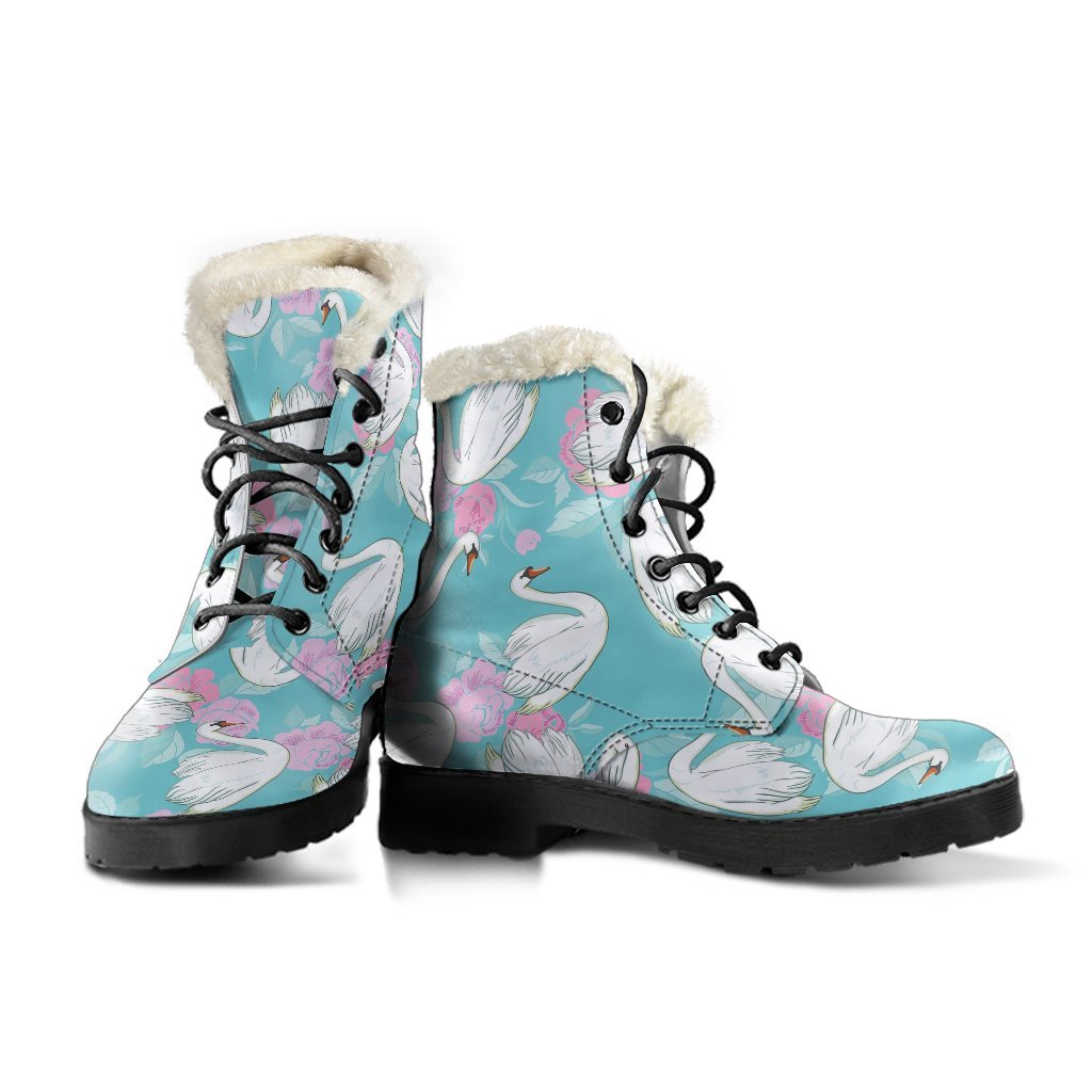 Floral Swan Pattern Print Comfy Winter Boots-grizzshop