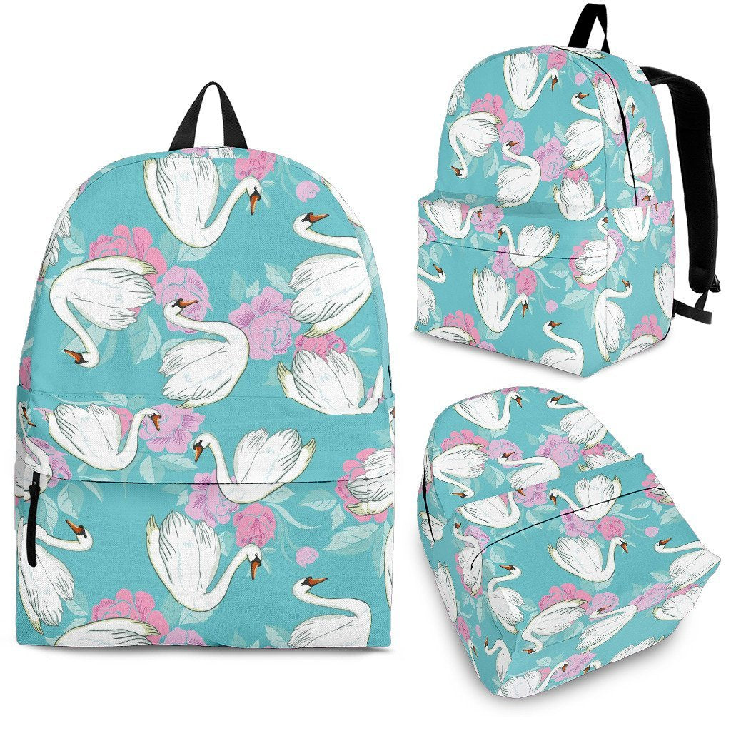 Floral Swan Pattern Print Premium Backpack-grizzshop