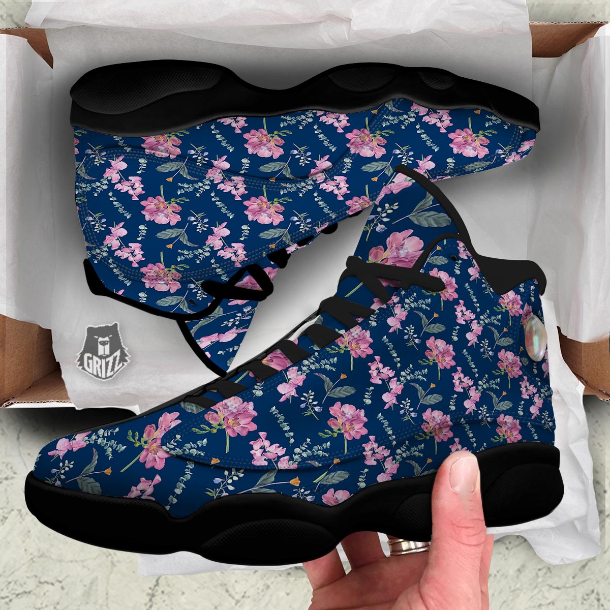 Floral Sweet Pea Print Pattern Black Basketball Shoes-grizzshop
