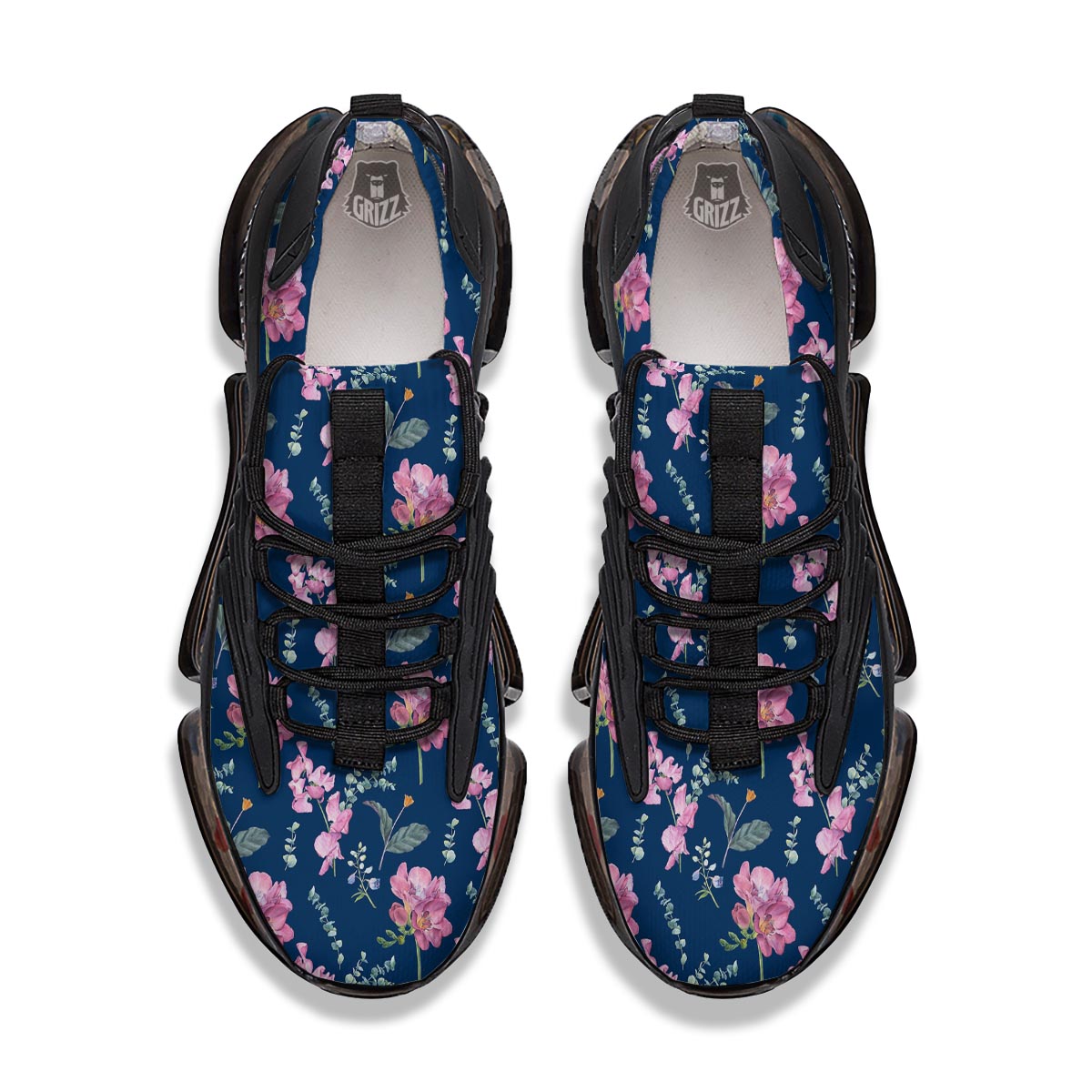 Floral Sweet Pea Print Pattern Black Gym Shoes-grizzshop