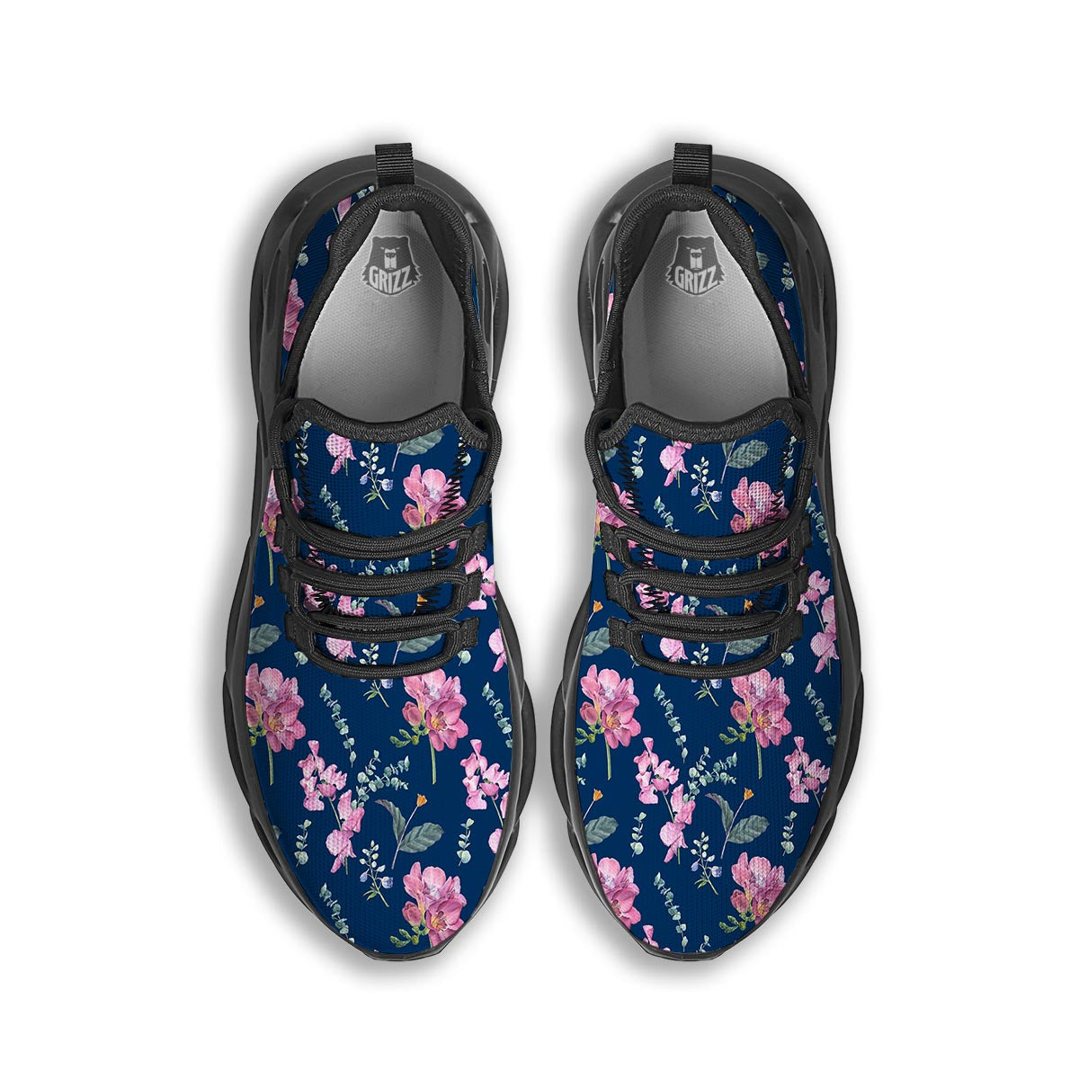 Floral Sweet Pea Print Pattern Black Running Shoes-grizzshop