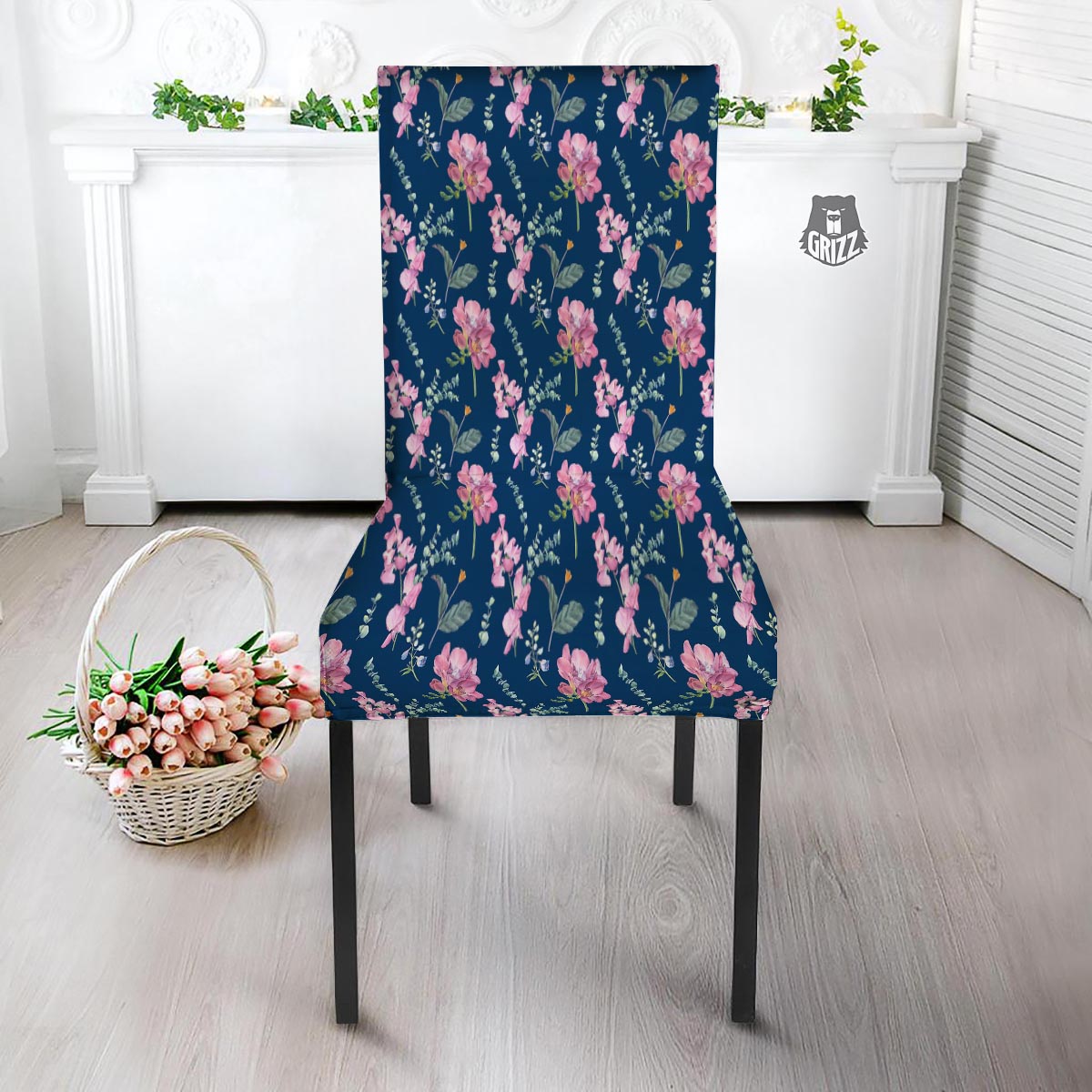 Floral Sweet Pea Print Pattern Dining Chair Slipcover-grizzshop