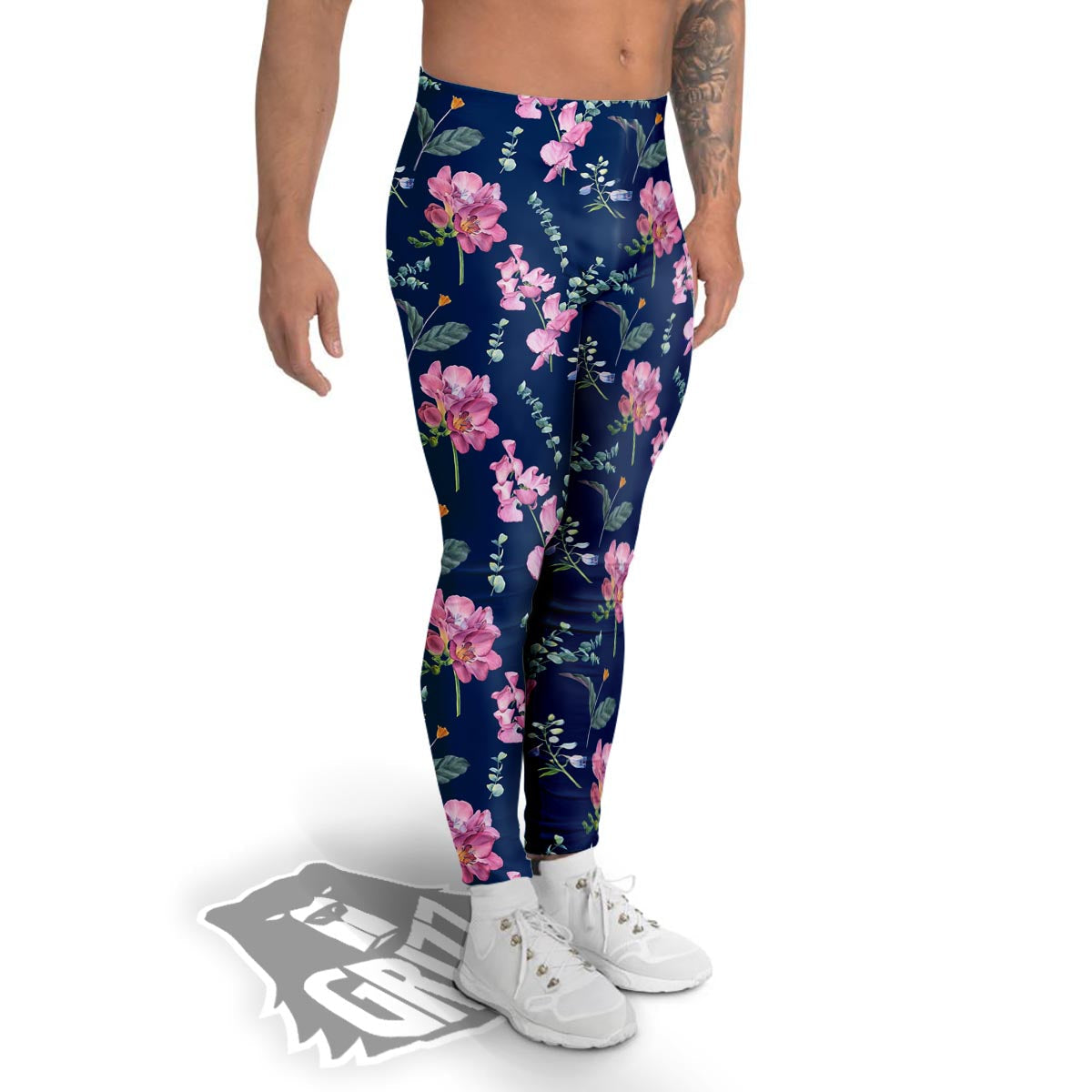 Floral Sweet Pea Print Pattern Men's Leggings-grizzshop
