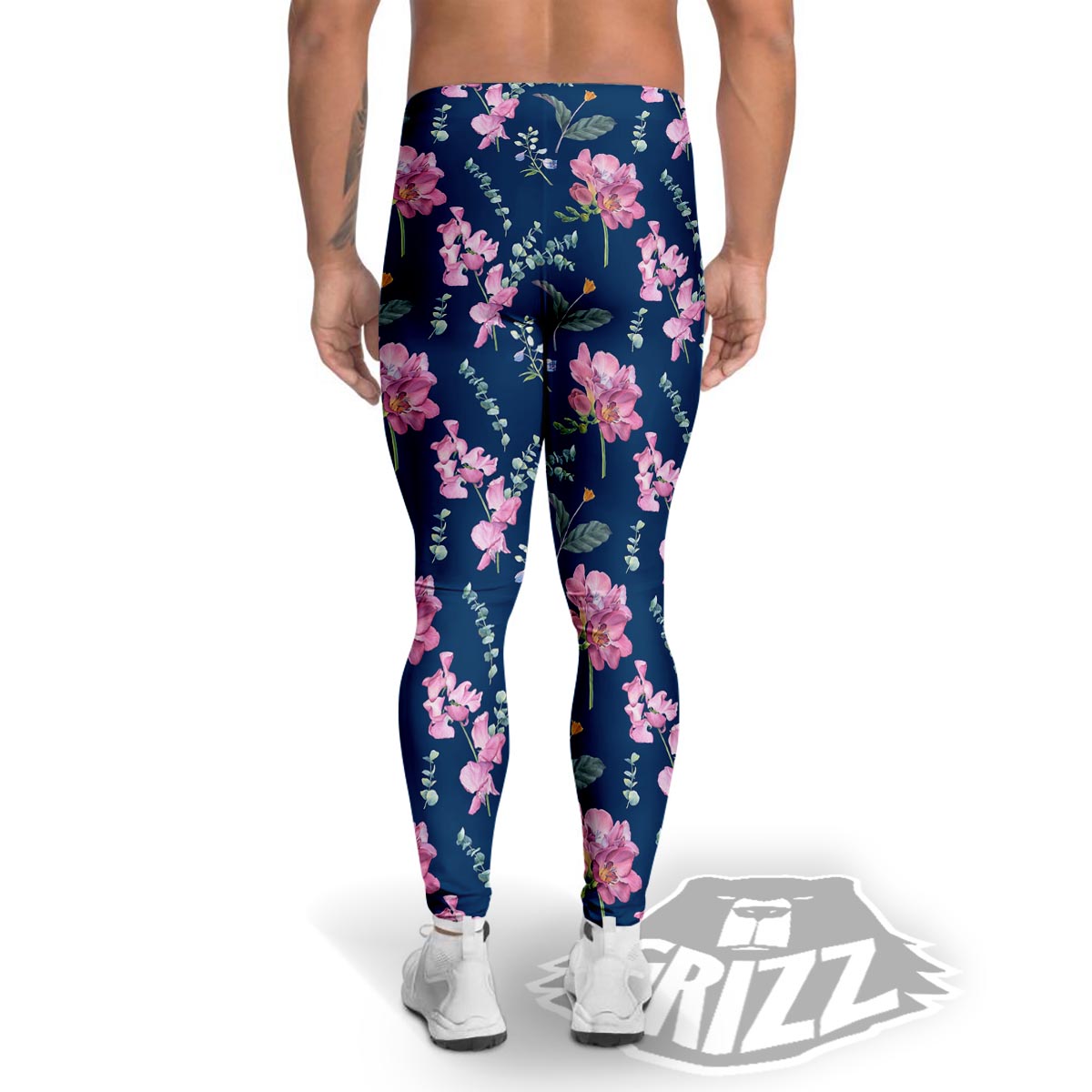 Floral Sweet Pea Print Pattern Men's Leggings-grizzshop