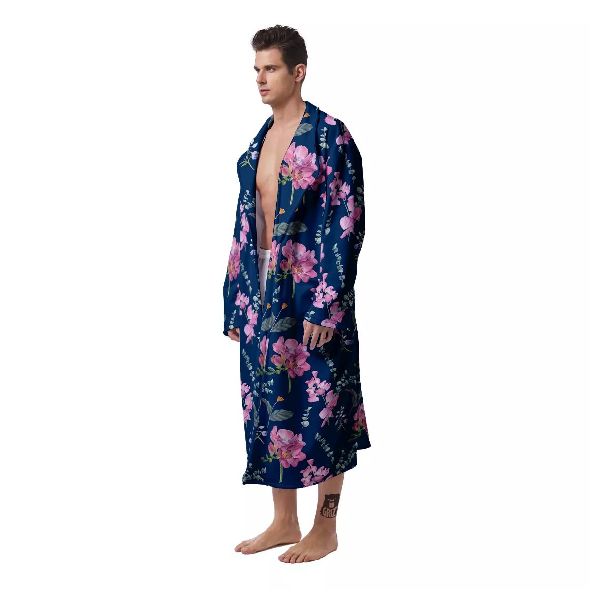 Floral Sweet Pea Print Pattern Men's Robe-grizzshop