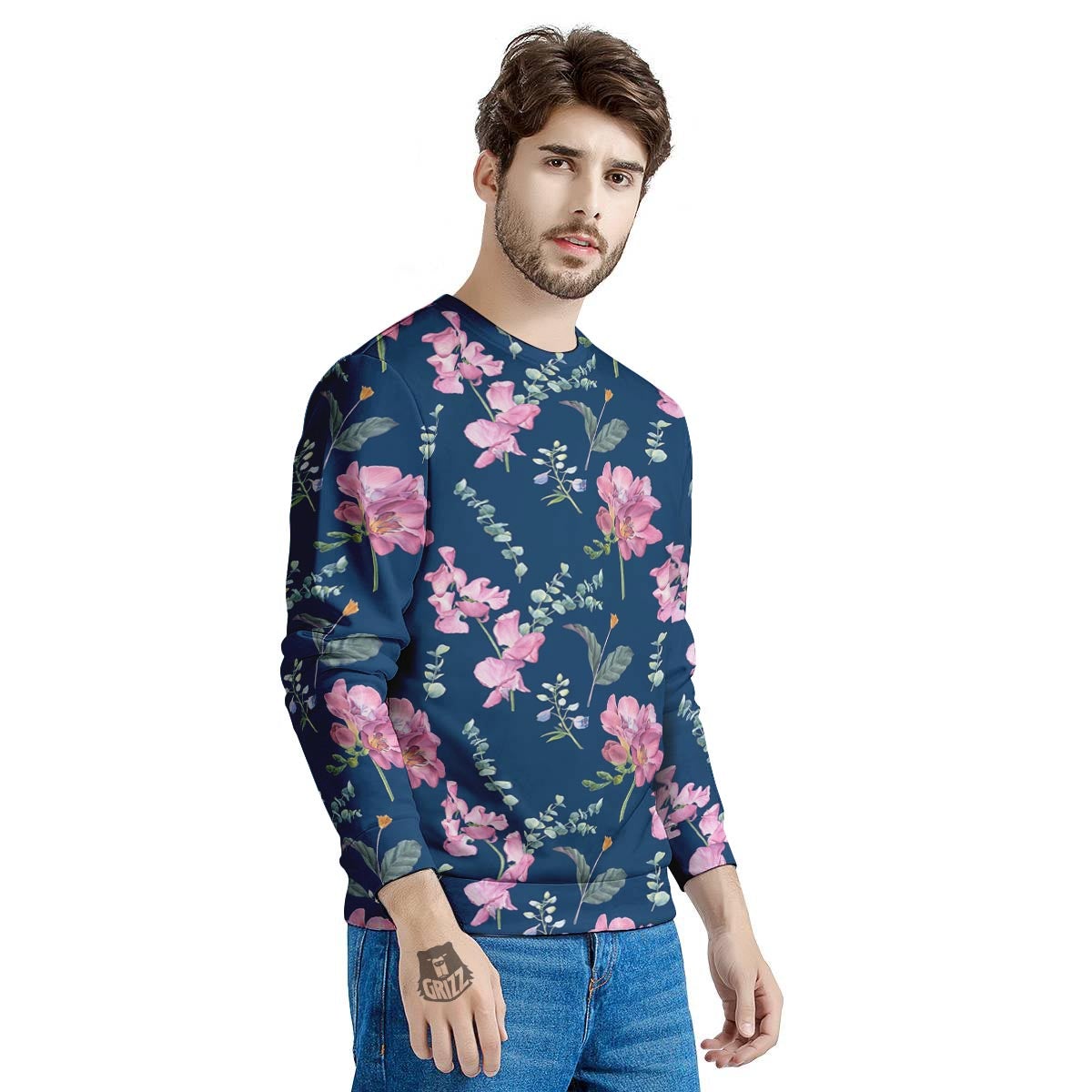 Floral Sweet Pea Print Pattern Men's Sweatshirt-grizzshop