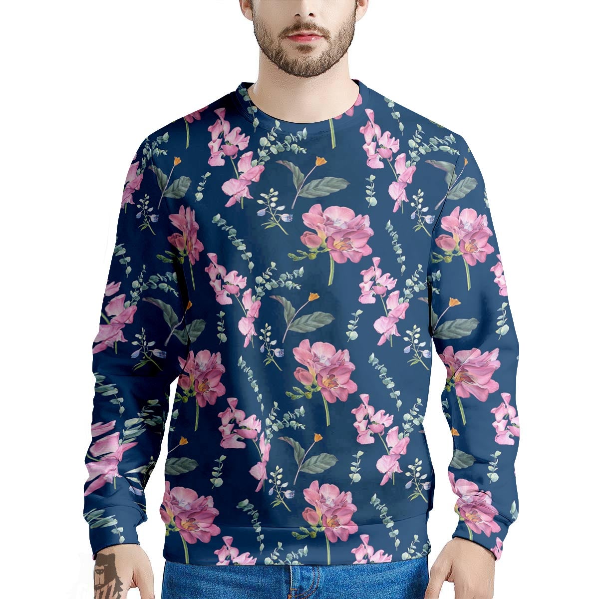 Floral Sweet Pea Print Pattern Men's Sweatshirt-grizzshop