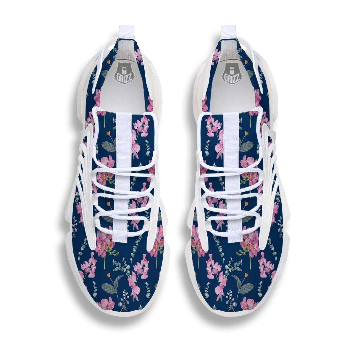 Floral Sweet Pea Print Pattern White Gym Shoes-grizzshop