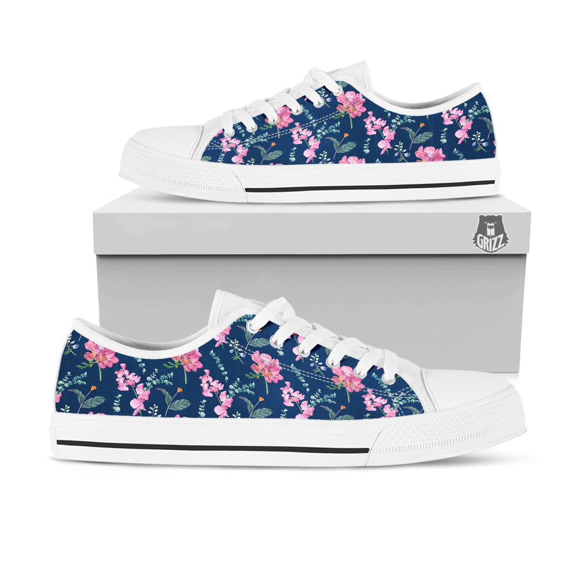 Floral Sweet Pea Print Pattern White Low Top Shoes-grizzshop