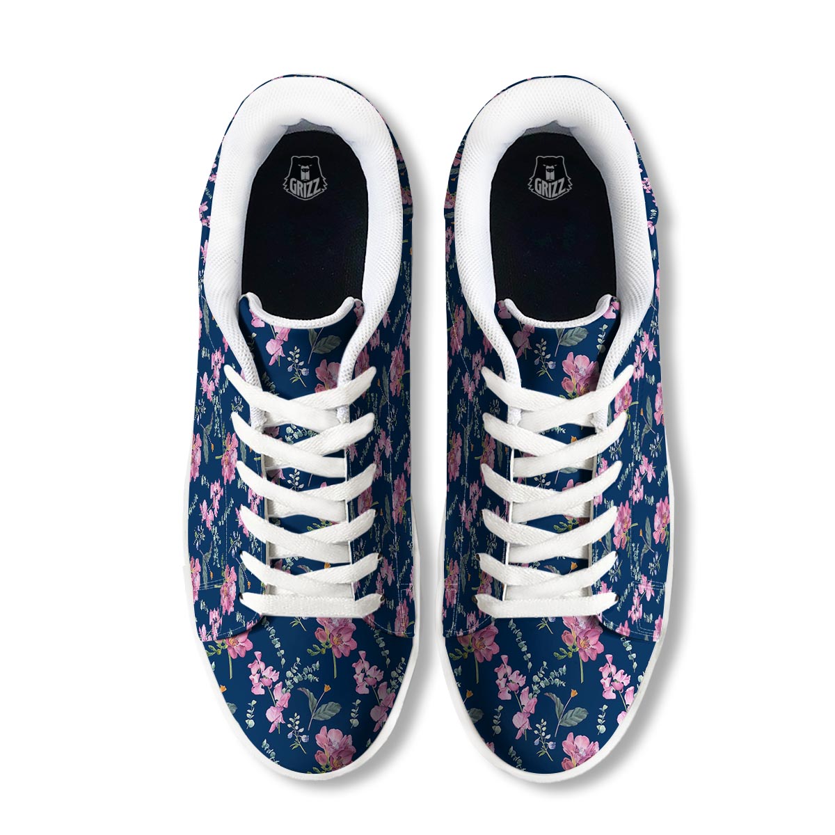 Floral Sweet Pea Print Pattern White Low Top Sneakers-grizzshop