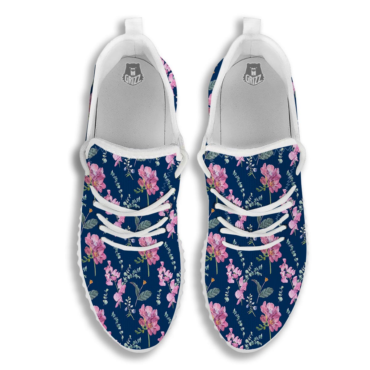 Floral Sweet Pea Print Pattern White Walking Shoes-grizzshop