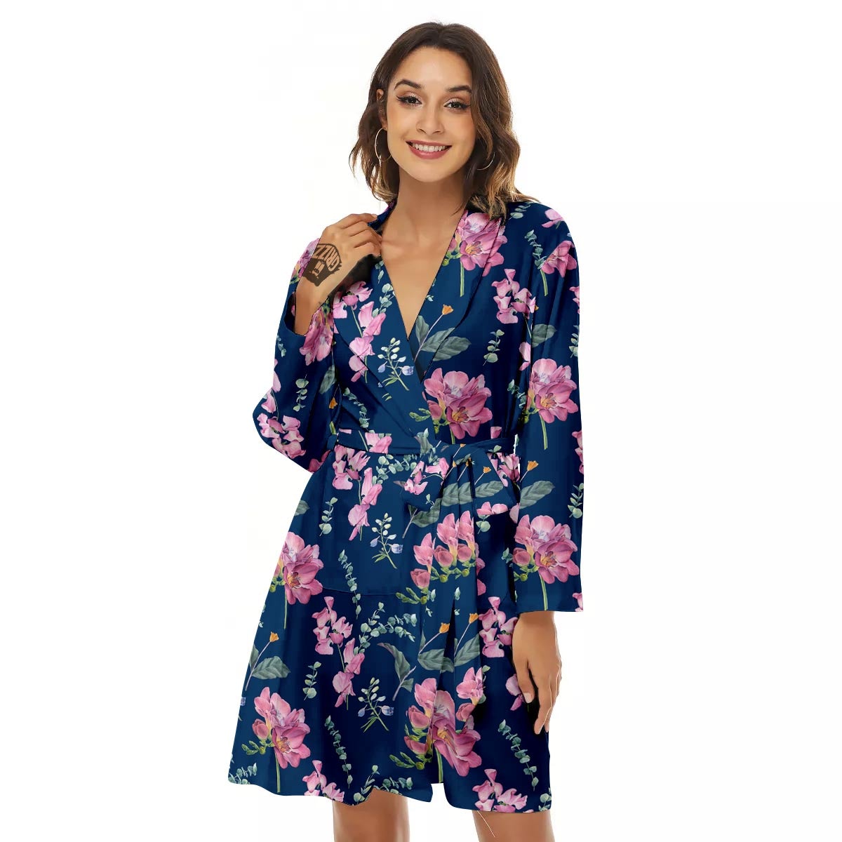 Floral Sweet Pea Print Pattern Women's Robe-grizzshop