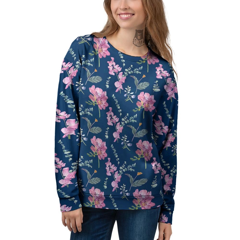 Floral Sweet Pea Print Pattern Women's Sweatshirt-grizzshop