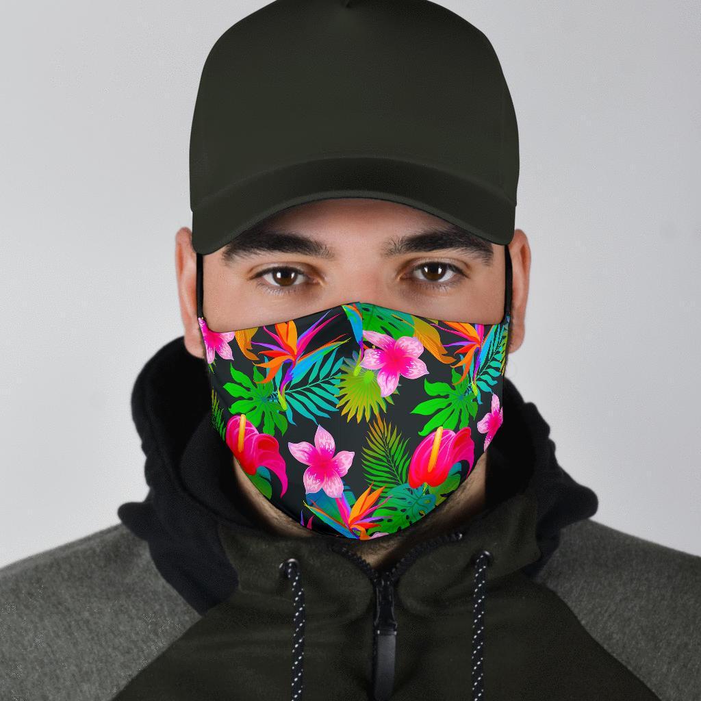 Floral Tropical Hawaiian Flower Hibiscus Palm Leaves Pattern Print Face Mask-grizzshop