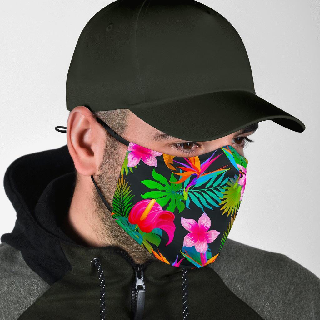 Floral Tropical Hawaiian Flower Hibiscus Palm Leaves Pattern Print Face Mask-grizzshop