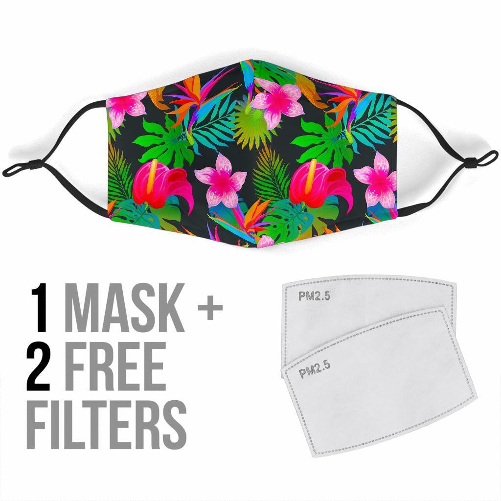 Floral Tropical Hawaiian Flower Hibiscus Palm Leaves Pattern Print Face Mask-grizzshop