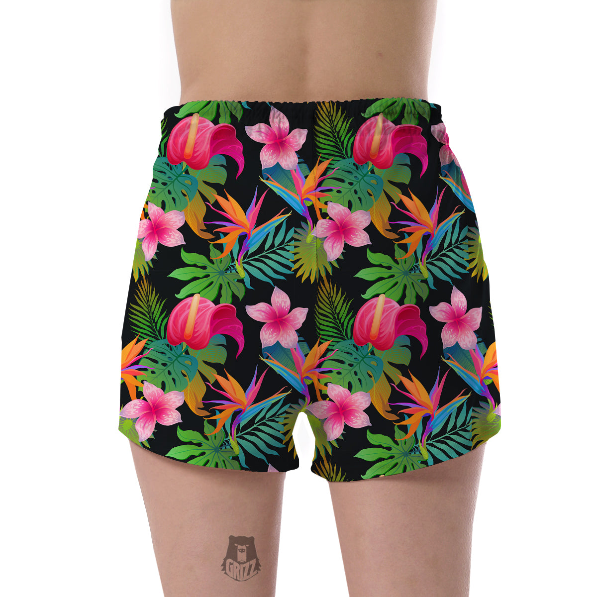 Floral Tropical Hawaiian Flower Hibiscus Palm Leaves Pattern Print Women's Shorts-grizzshop