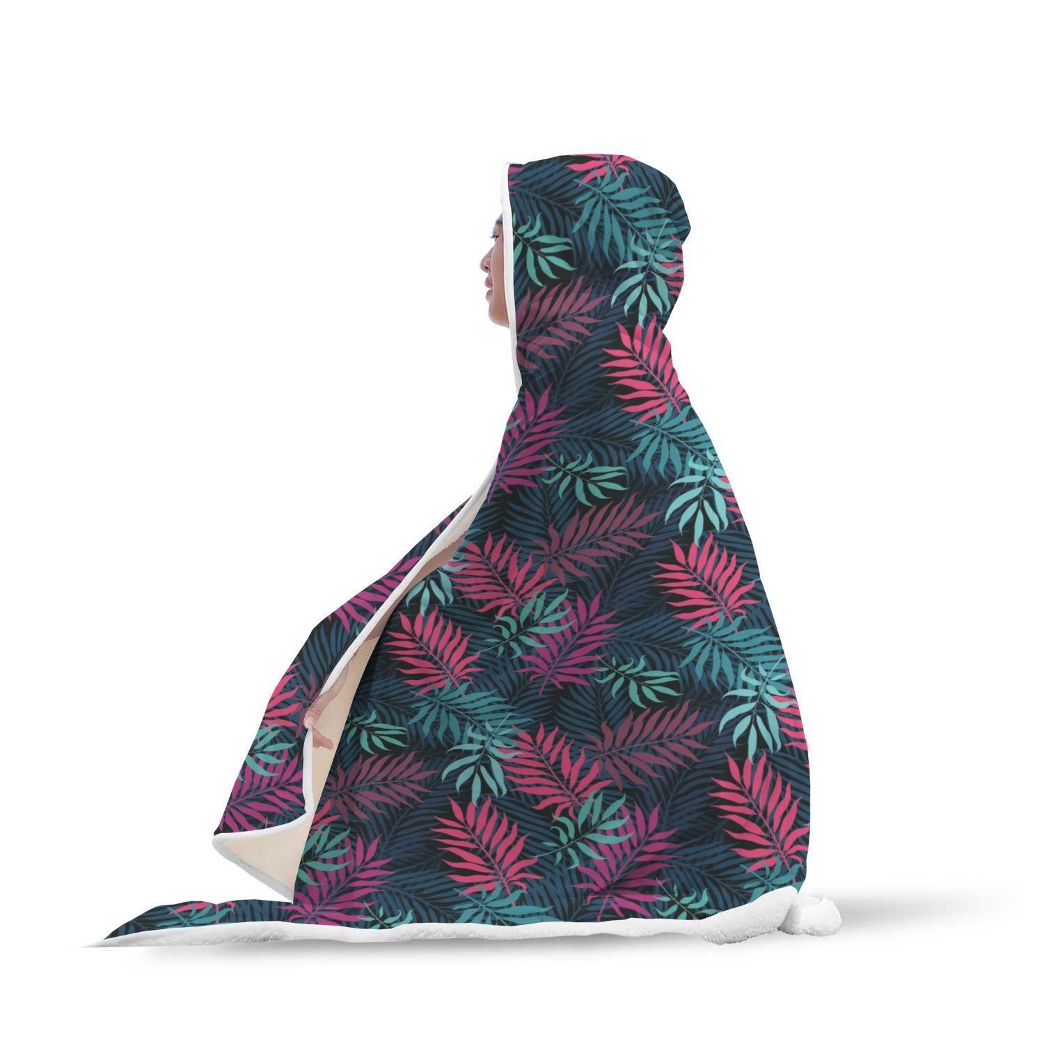 Floral Tropical Hawaiian Palm Leaves Pattern Print Hooded Blanket-grizzshop