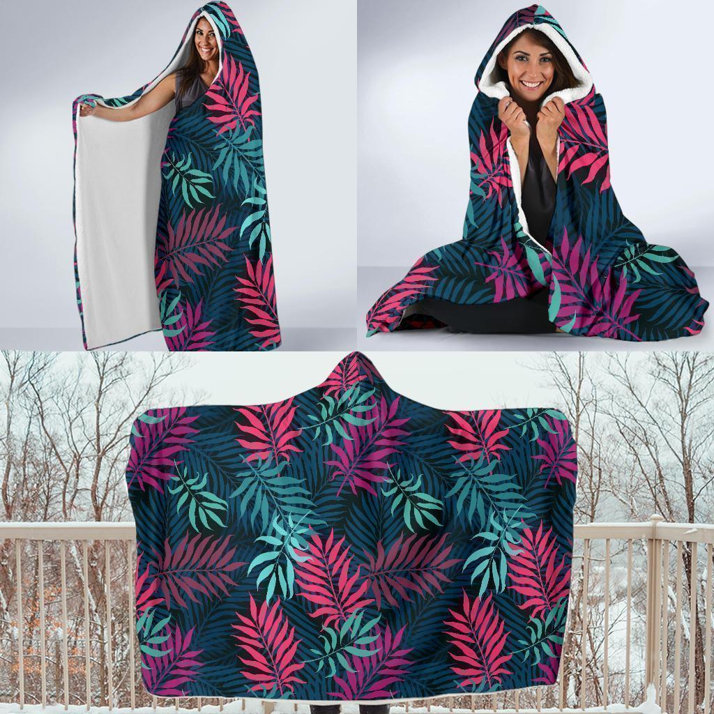Floral Tropical Hawaiian Palm Leaves Pattern Print Hooded Blanket-grizzshop