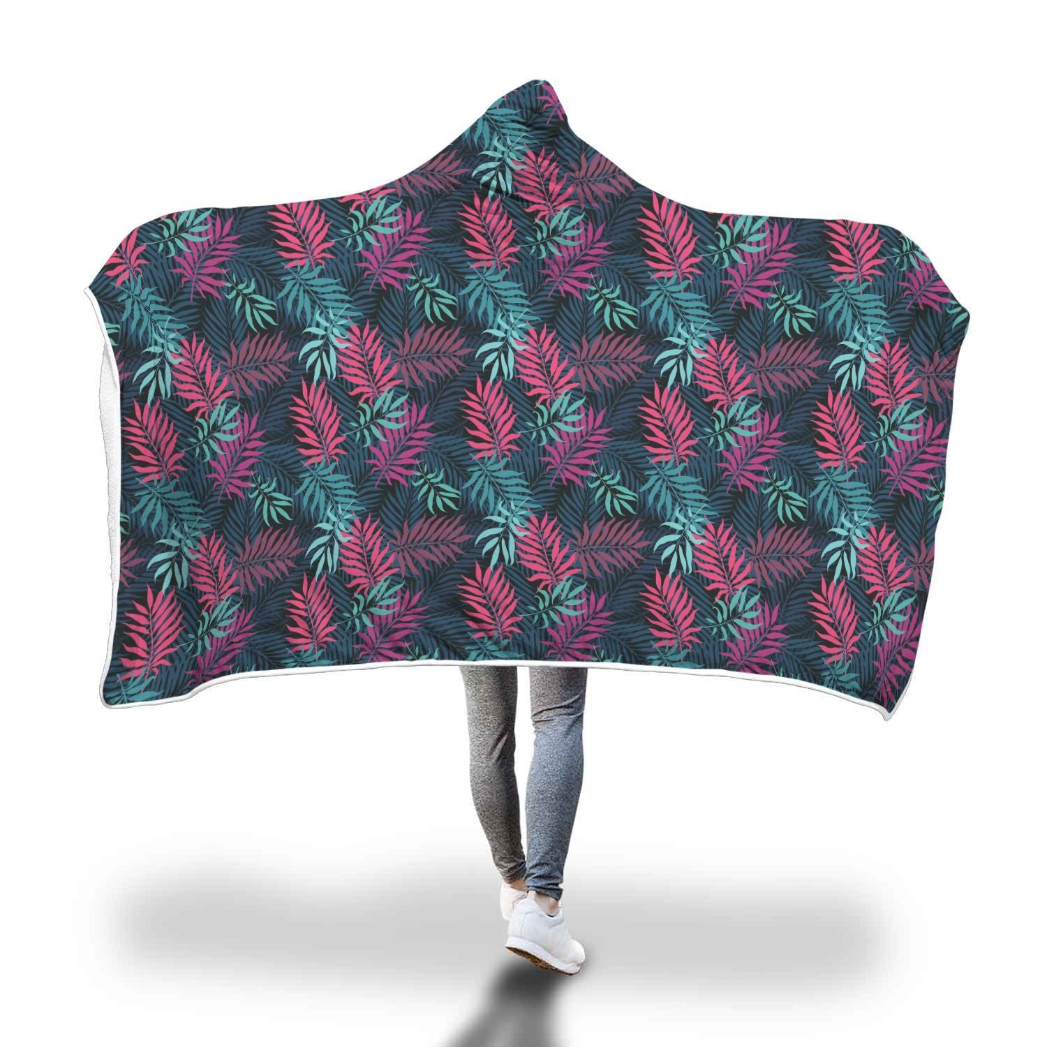 Floral Tropical Hawaiian Palm Leaves Pattern Print Hooded Blanket-grizzshop