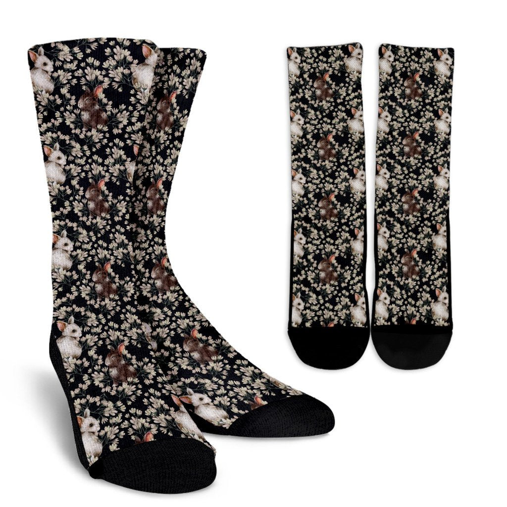 Floral Bunny Rabbit Pattern Print Unisex Crew Socks-grizzshop