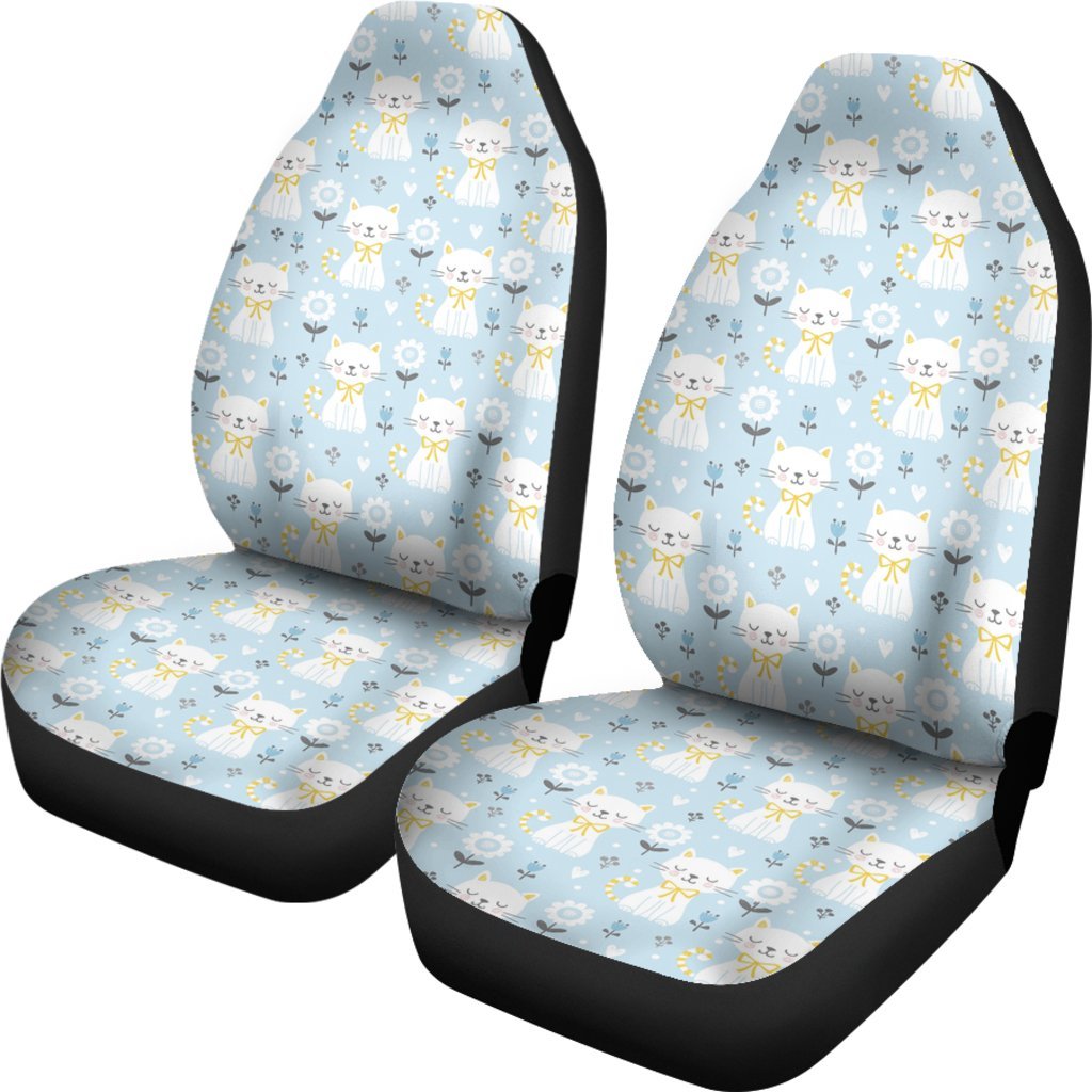 Floral Kitten Cat Pattern Print Universal Fit Car Seat Cover-grizzshop