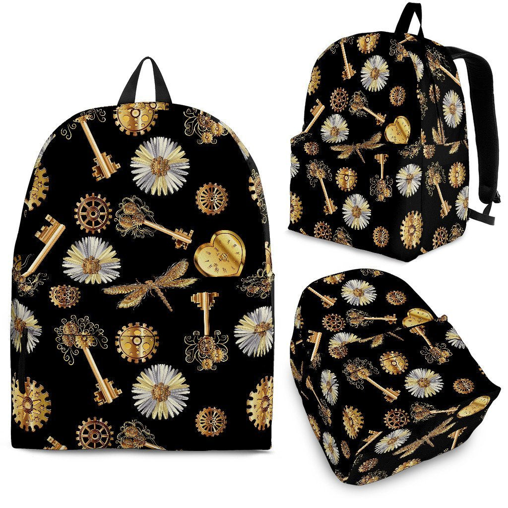 Floral Steampunk Pattern Print Premium Backpack-grizzshop