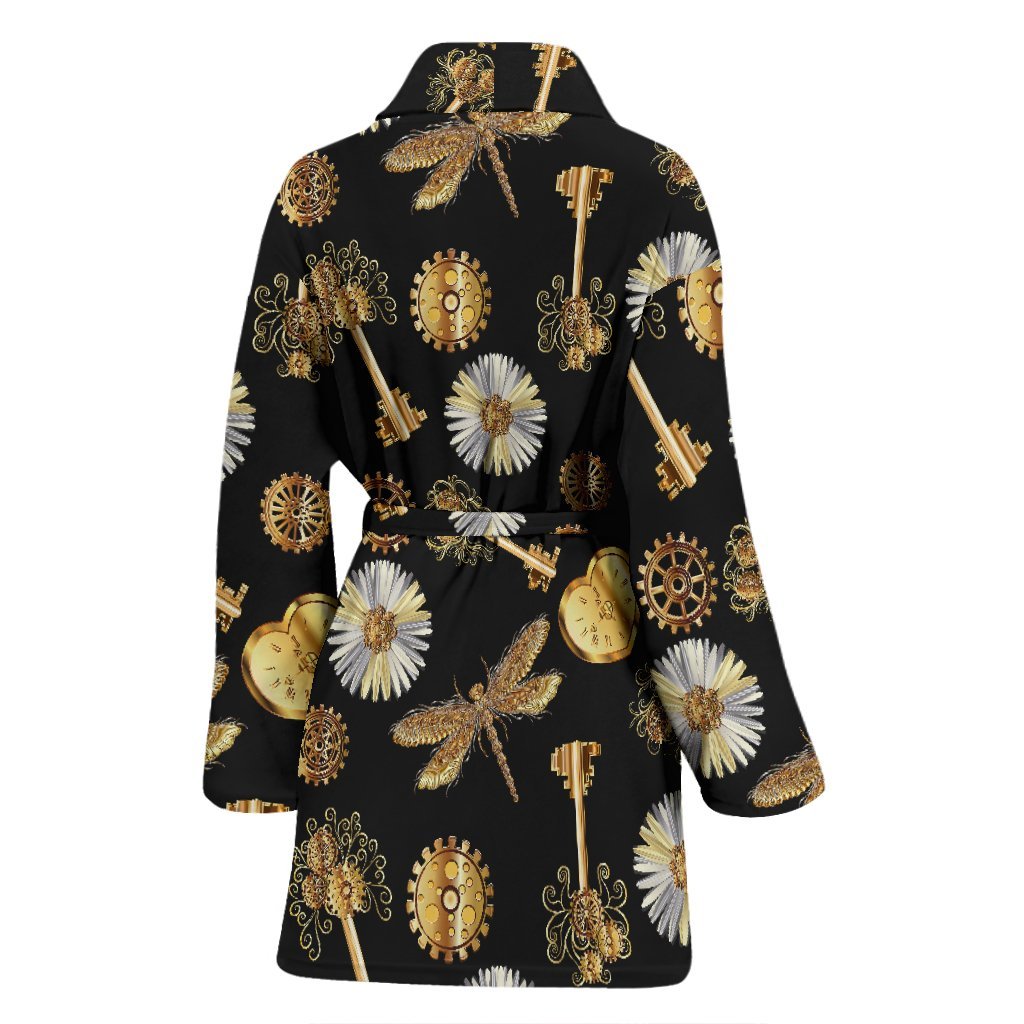 Floral Steampunk Pattern Print Women Long Robe-grizzshop