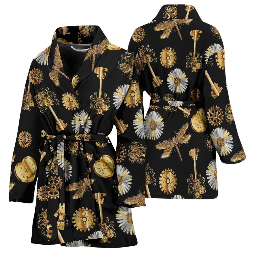 Floral Steampunk Pattern Print Women Long Robe-grizzshop