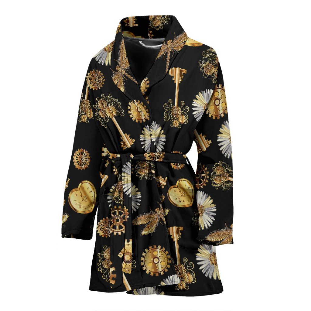 Floral Steampunk Pattern Print Women Long Robe-grizzshop