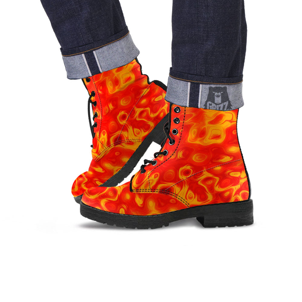 Flow Lava Print Leather Boots-grizzshop