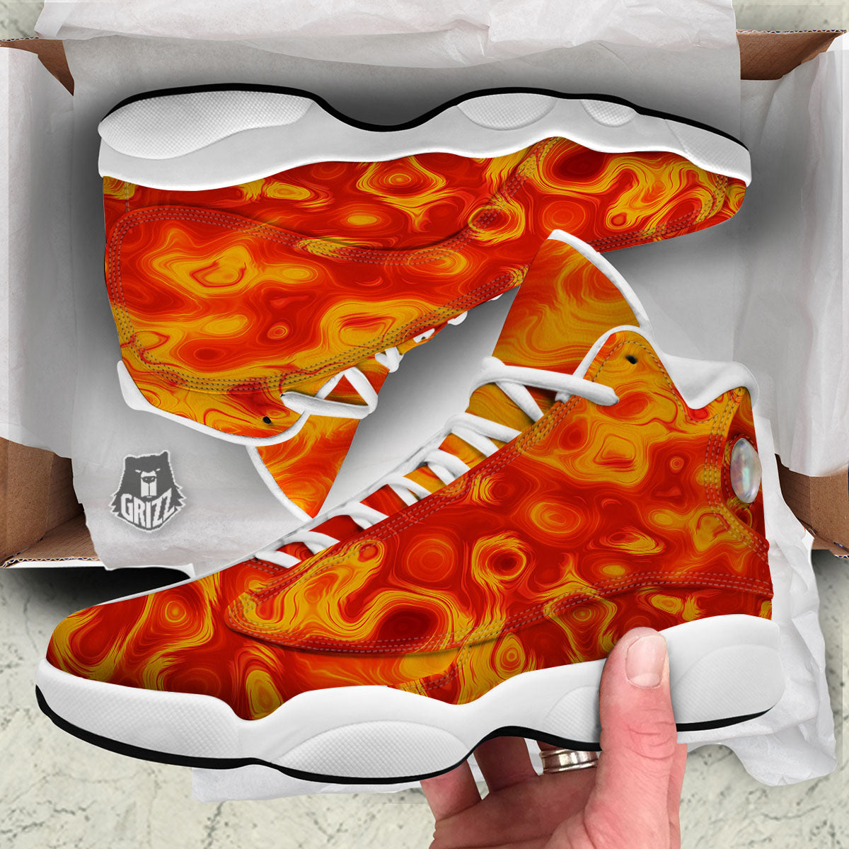 Flow Lava Print White Basketball Shoes-grizzshop