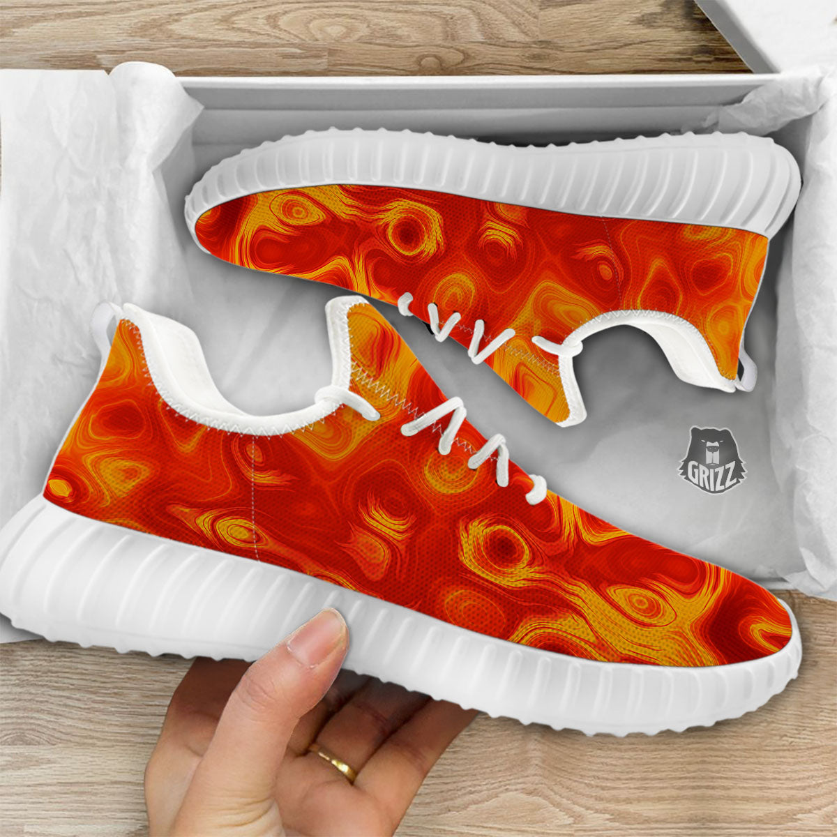 Flow Lava Print White Walking Shoes-grizzshop