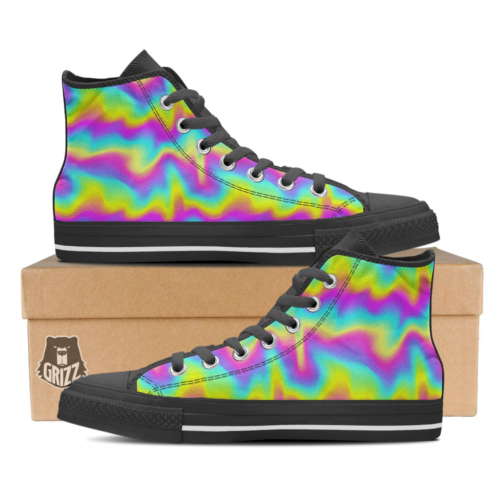 Flow Rainbow Print Pattern Black High Top Shoes-grizzshop