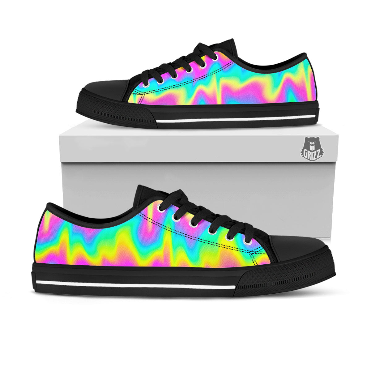 Flow Rainbow Print Pattern Black Low Top Shoes-grizzshop