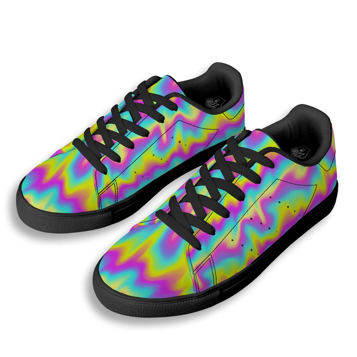 Flow Rainbow Print Pattern Black Low Top Sneakers-grizzshop