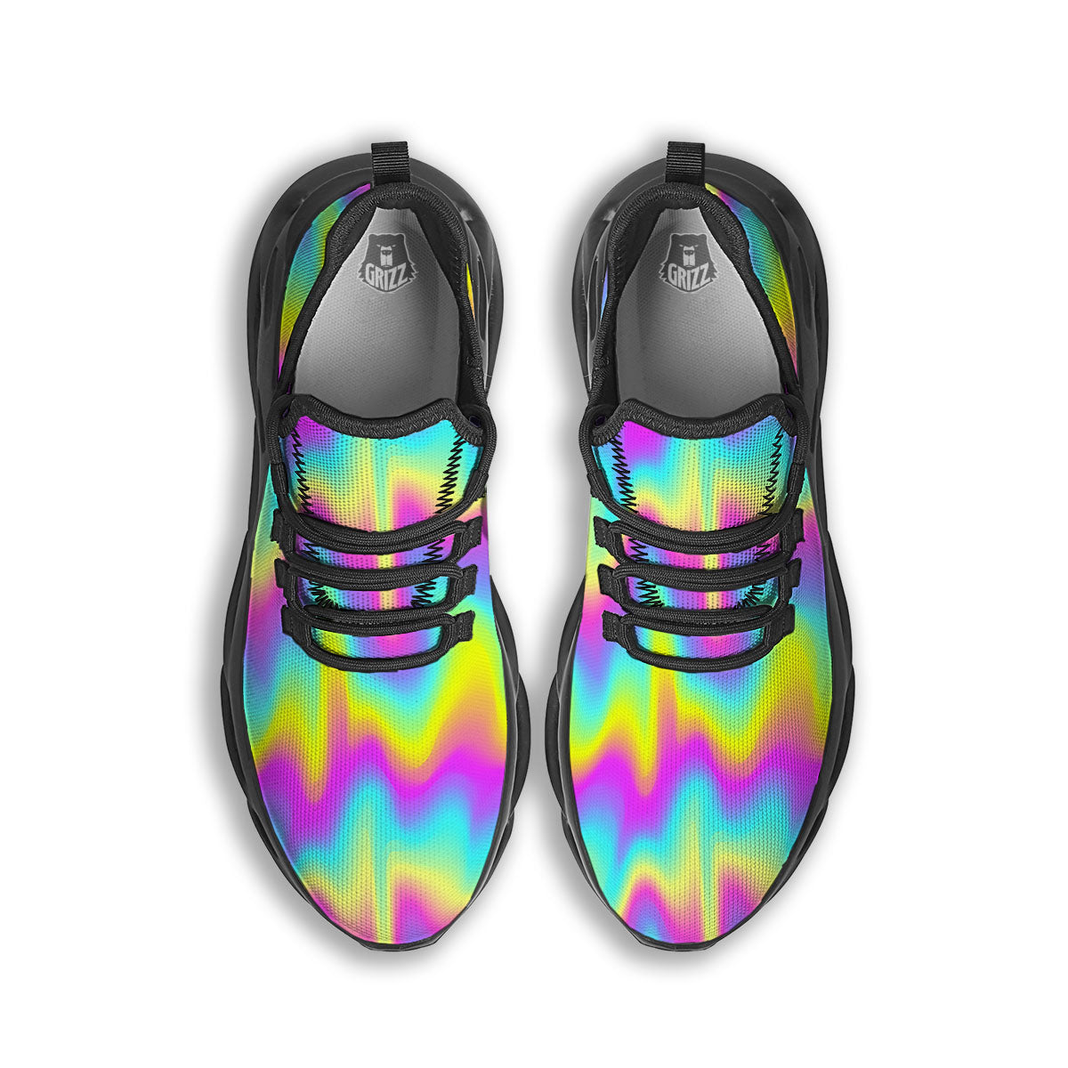 Flow Rainbow Print Pattern Black Running Shoes-grizzshop
