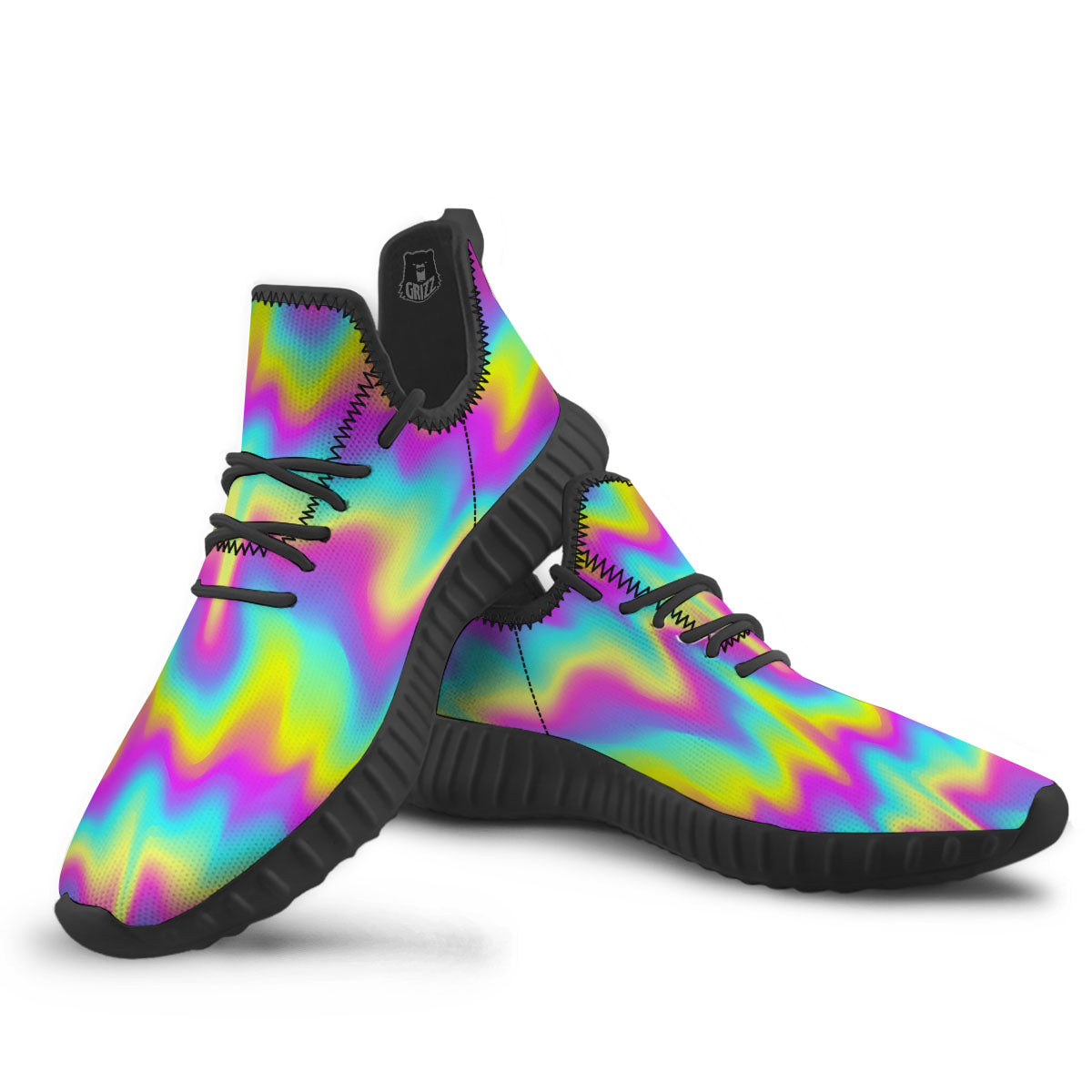 Flow Rainbow Print Pattern Black Walking Shoes-grizzshop
