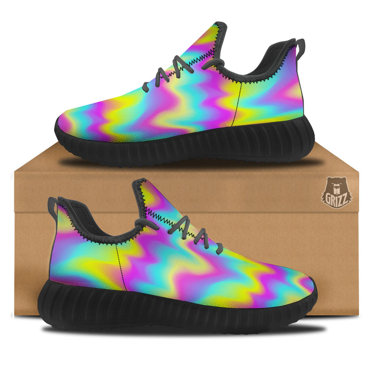 Flow Rainbow Print Pattern Black Walking Shoes-grizzshop