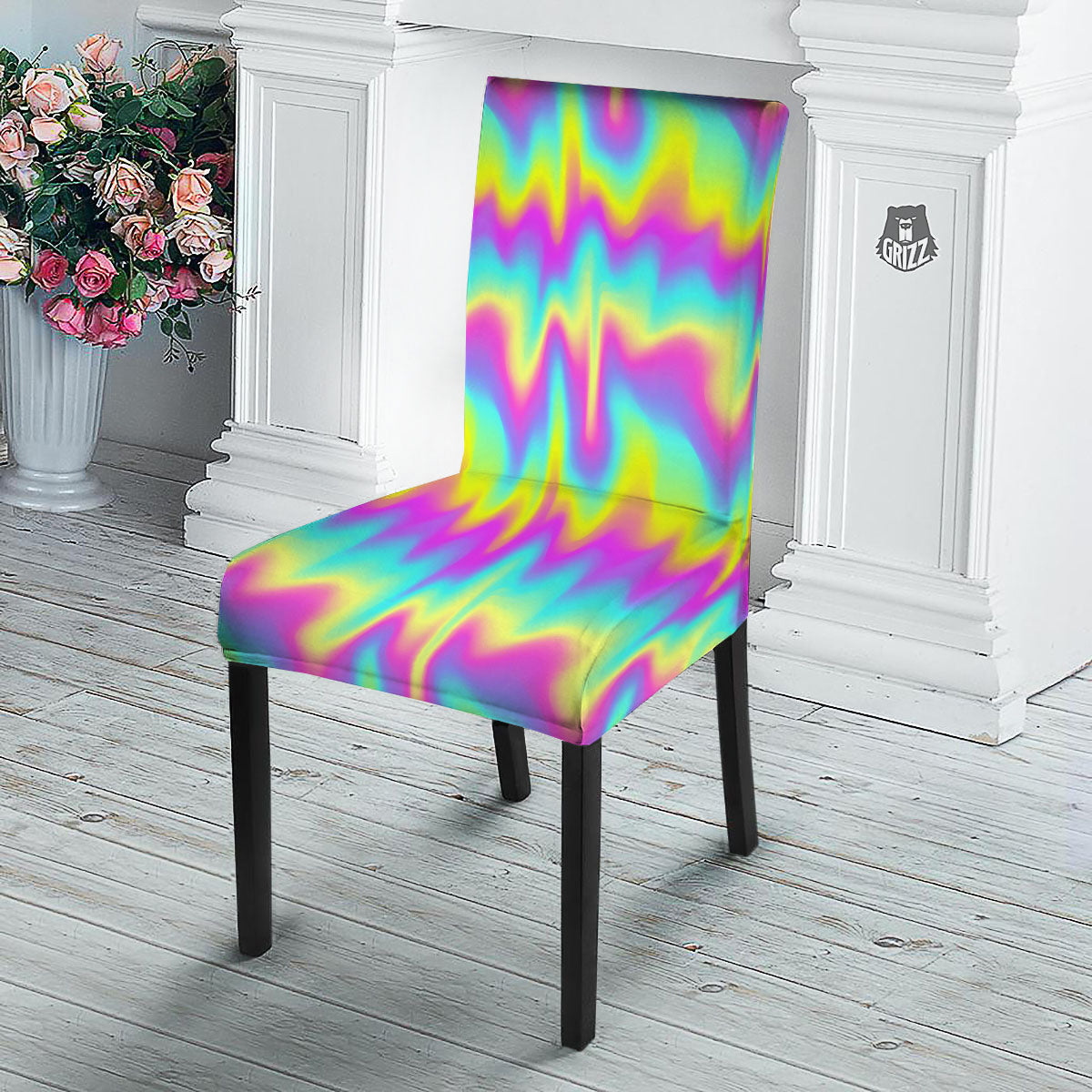 Flow Rainbow Print Pattern Dining Chair Slipcover-grizzshop