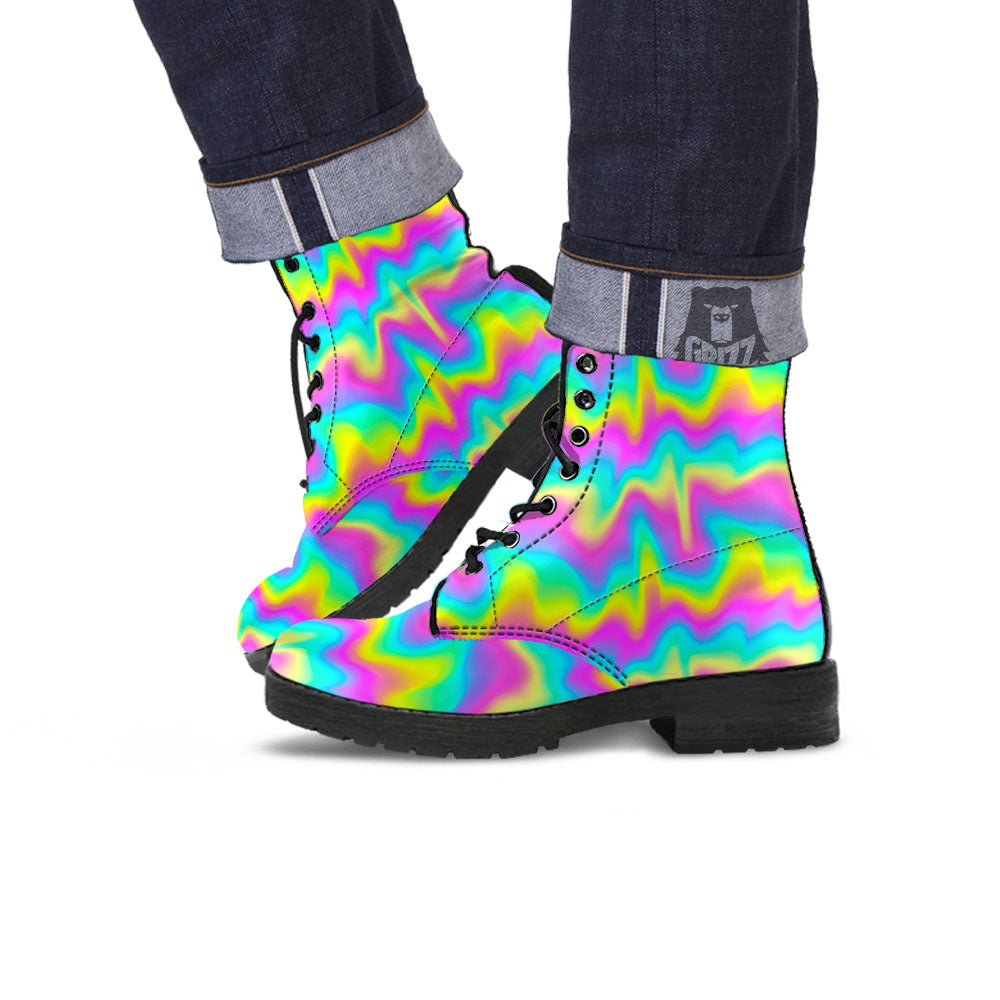 Flow Rainbow Print Pattern Leather Boots-grizzshop