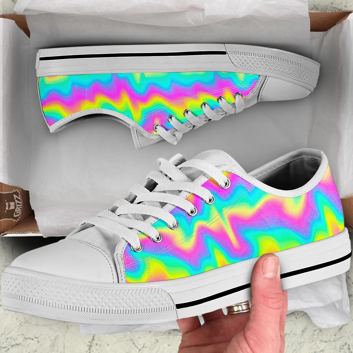 Flow Rainbow Print Pattern White Low Top Shoes-grizzshop